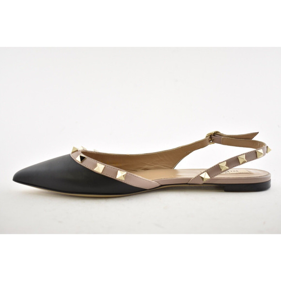 Valentino Rockstud Black Nude Stud Pointed Slingback Ballet Ballerina Flat 38.5 - Picture 9 of 12